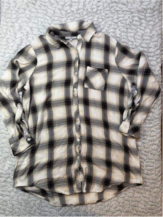 Heart N Crush Tops - Heart N Crush Women's Black/White Plaid Collared Woven Cotton Button-Up 1X